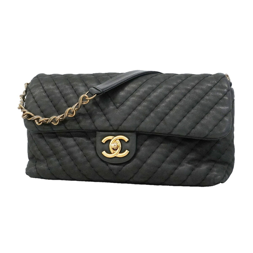 Chanel Shoulder Bag, Chain Shoulder, Chevron Sparkle Leather, Black, Women's,...